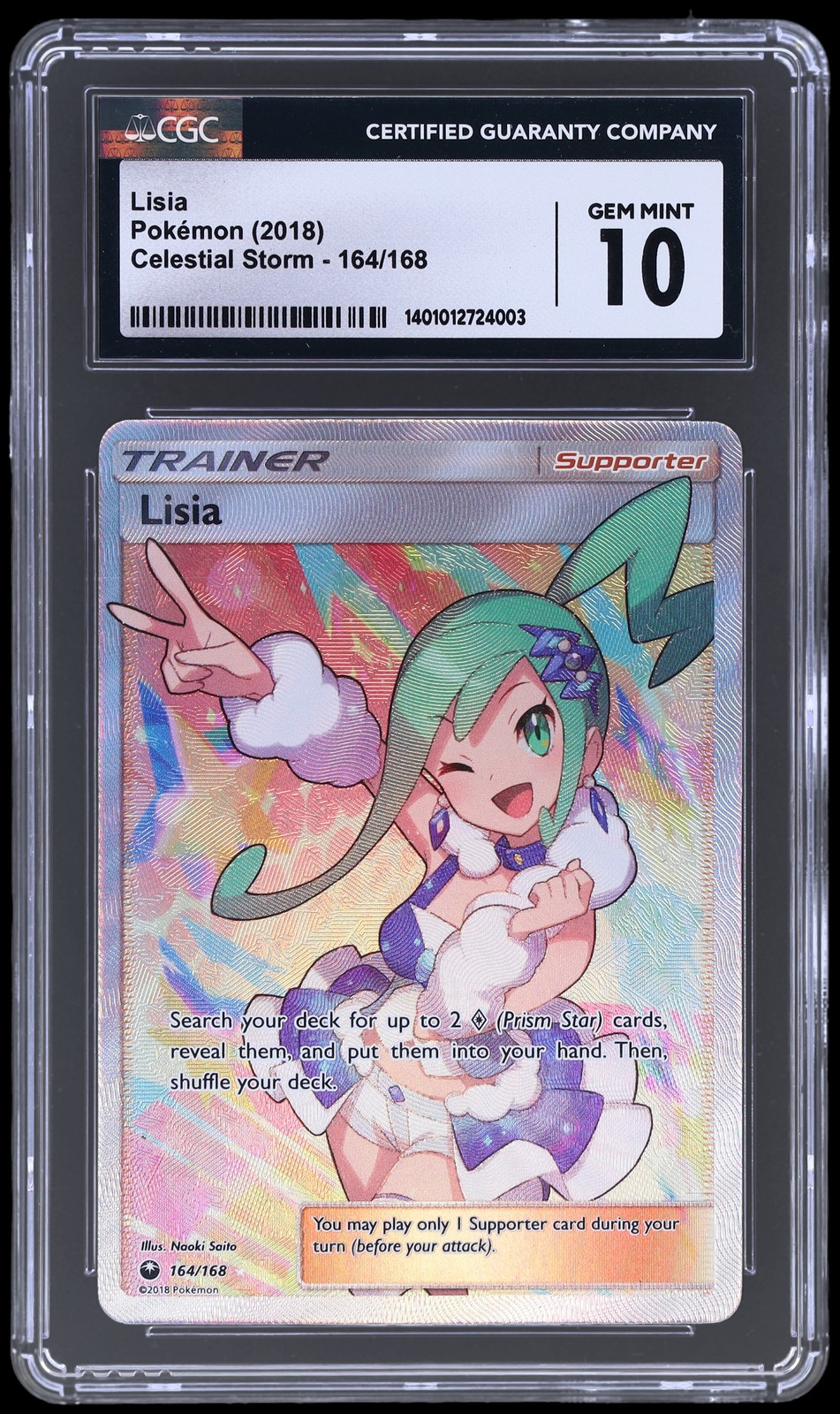 2018 Pokemon Sun And Moon Celestial Storm Lisia #164 CGC 10 Gem Mint Full Art 2018 Pokemon Sun And Moon Celestial Storm Lisia #164 CGC 10 Gem Mint Full Art