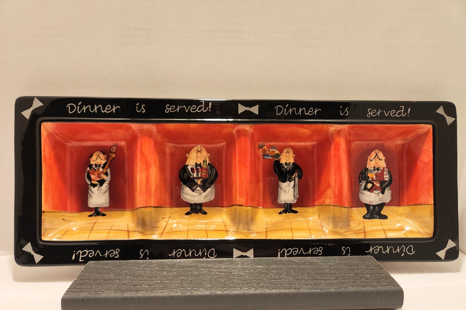 Certified Int. Ceramic Tracy Flickinger \'Dinner Is Served\' 4-part Chef Tray 2004