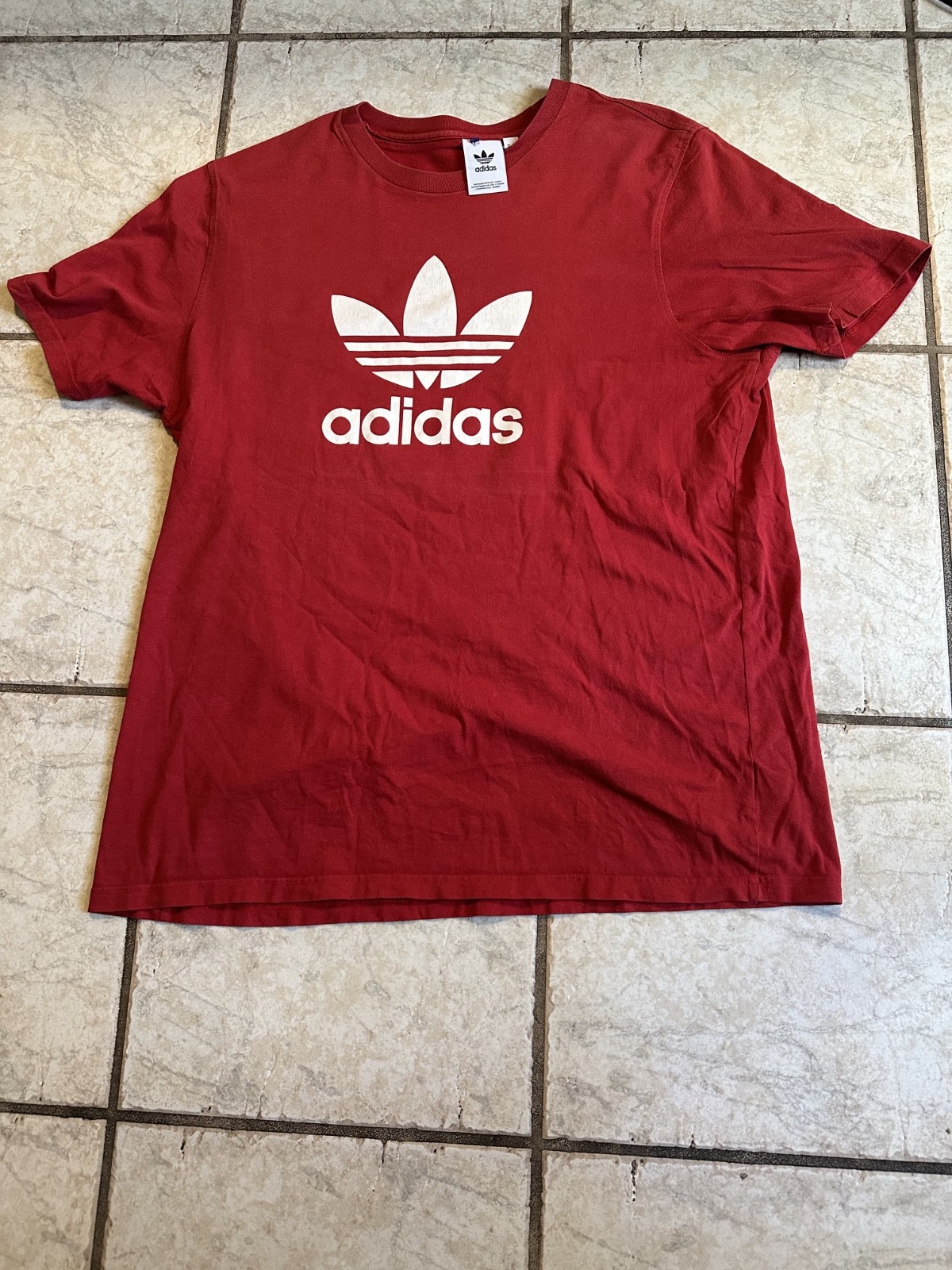 VINTAGE Adidas Shirt Men Large Red Classic 90s Trefoil Logo Casual Cotton Tee VINTAGE Adidas Shirt Men Large Red Classic 90s Trefoil Logo Casual Cotton Tee