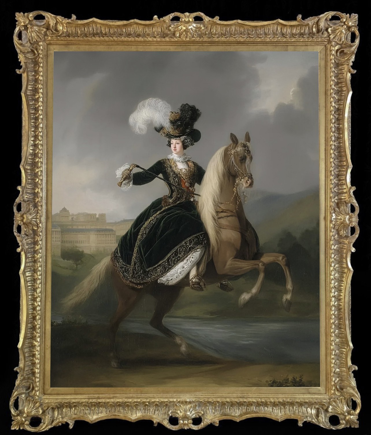 Handmade Old Master-Art Antique Oil Painting noblewoman girl horse on canvas 30