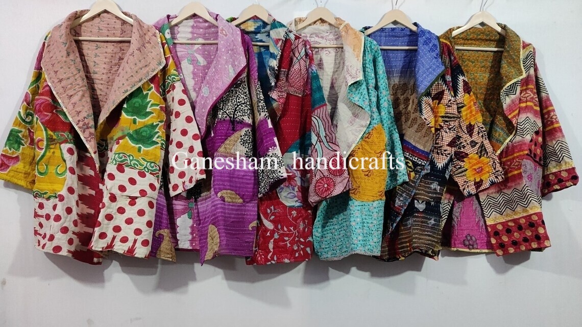 3Pc Lot Indian cotton vintage Handmade women Winter wear kantha jacket Coat
