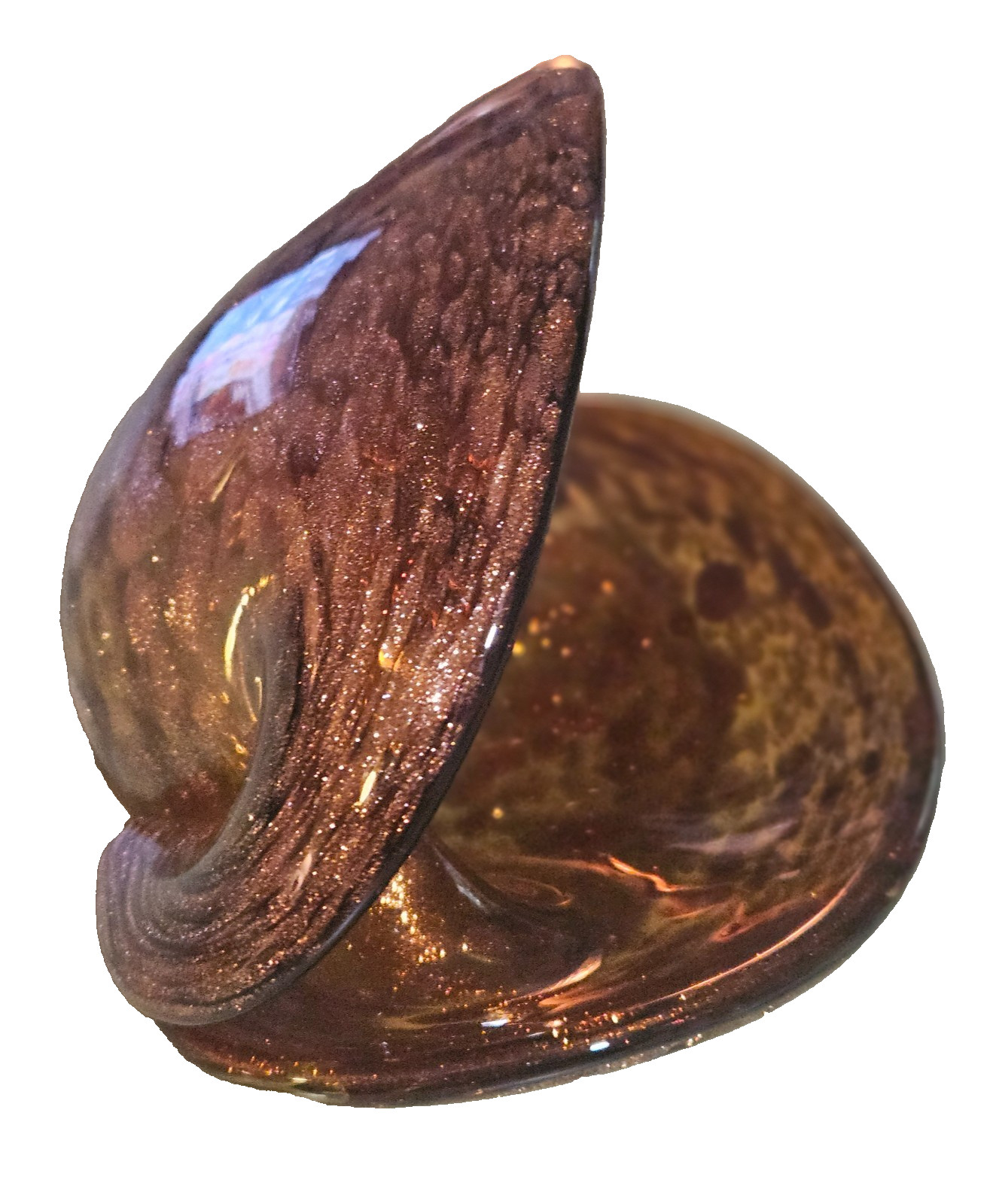 Vintage Murano Art Glass Amber & Gold Flake 2 position Clam Shell Dish Vintage Murano Art Glass Amber & Gold Flake 2 position Clam Shell Dish