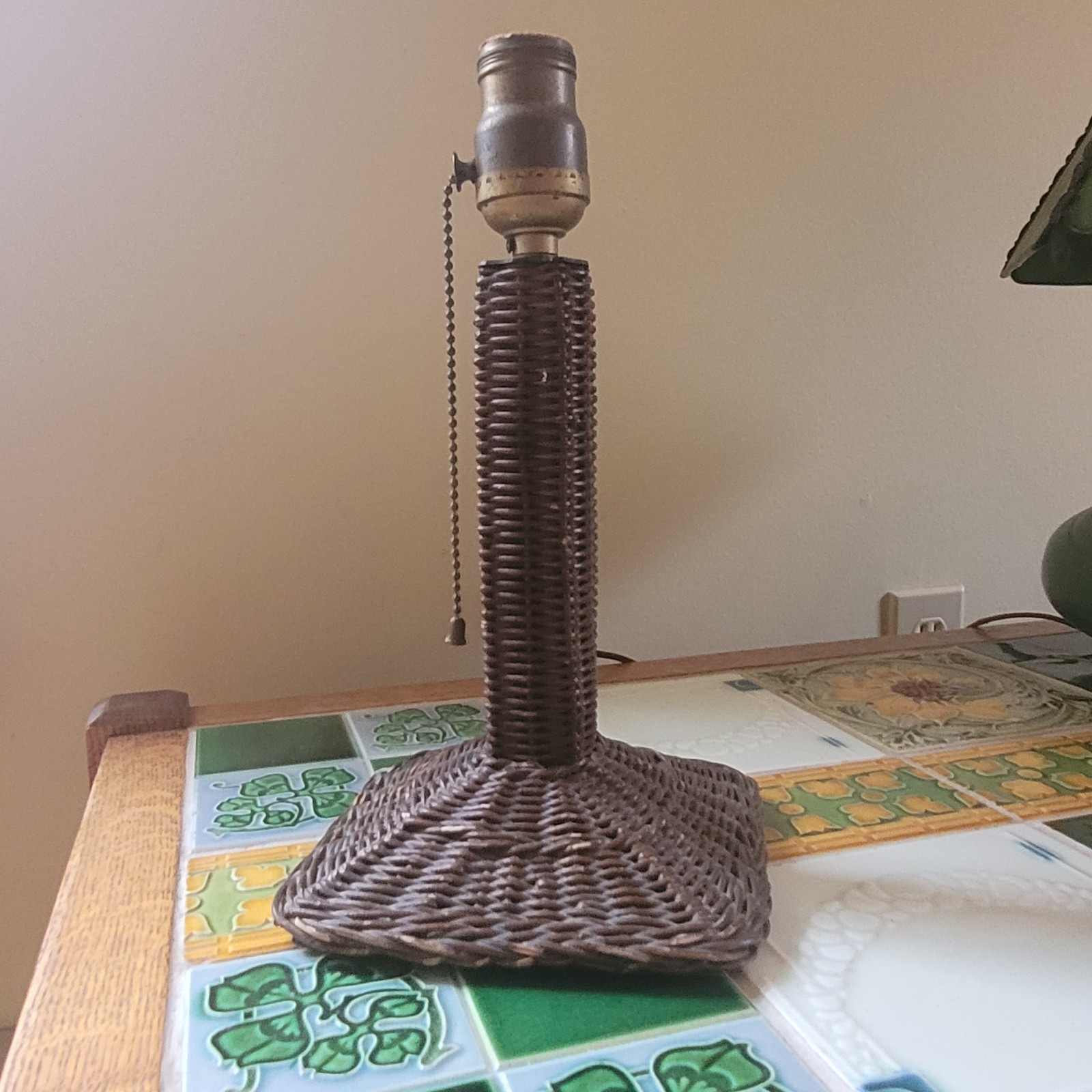 Antique Heywood Wakefield Wicker Table Lamp Original Paper Label Arts & Crafts