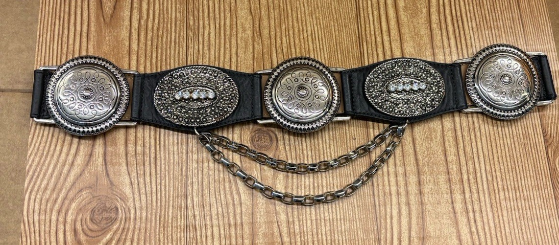 Vintage Streets Ahead Maltese BlackLeather Chain Rodeo Western Belt Vintage Streets Ahead Maltese BlackLeather Chain Rodeo Western Belt