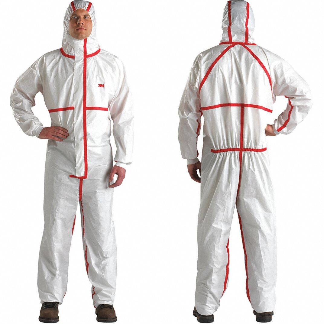 25 Pack 3M 4565-BLK-M Hooded Disposable Coveralls White Red Size Medium 25 Pack 3M 4565-BLK-M Hooded Disposable Coveralls White Red Size Medium