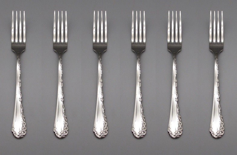 SET OF SIX - Oneida Stainless Flatware -  BELLE ROSE - Dinner Forks * USA