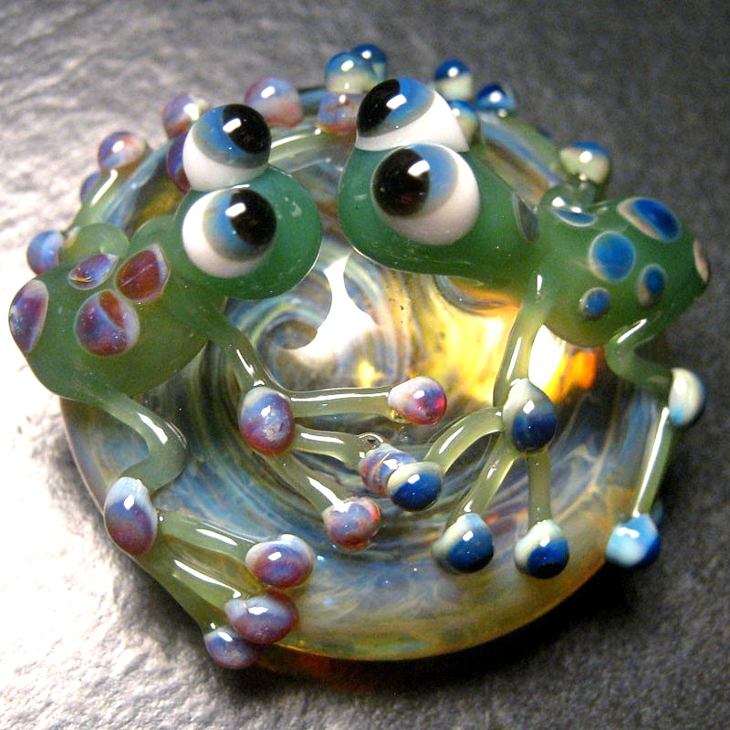 Boomwire Glass Double Frog mini paperweight lampwork figurine handmade figurine