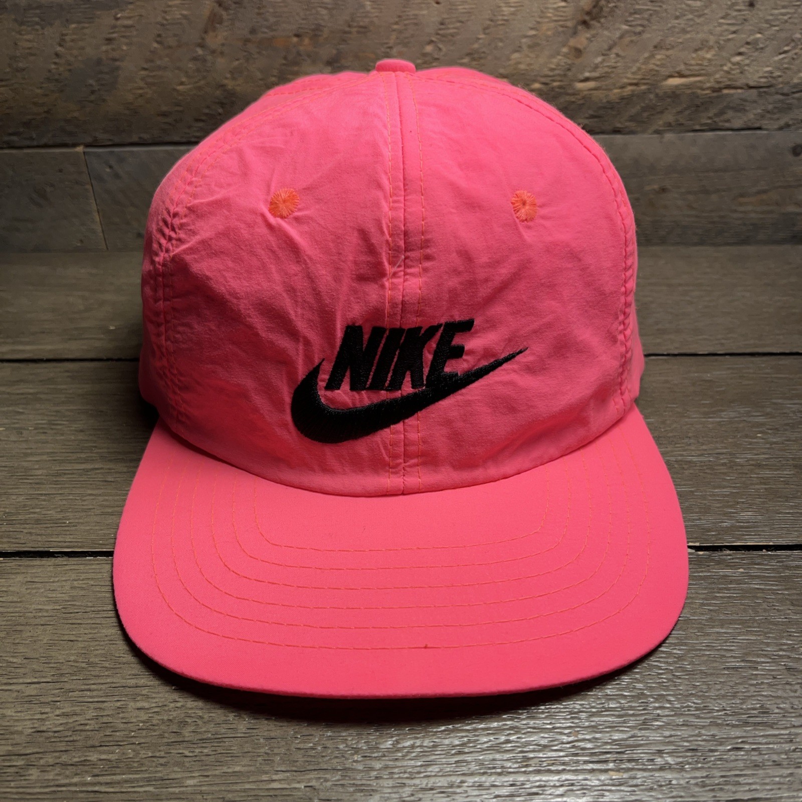 Vintage Nike Swoosh Nylon Neon Pink Rare 80’s 90’s Snapback Hat Cap