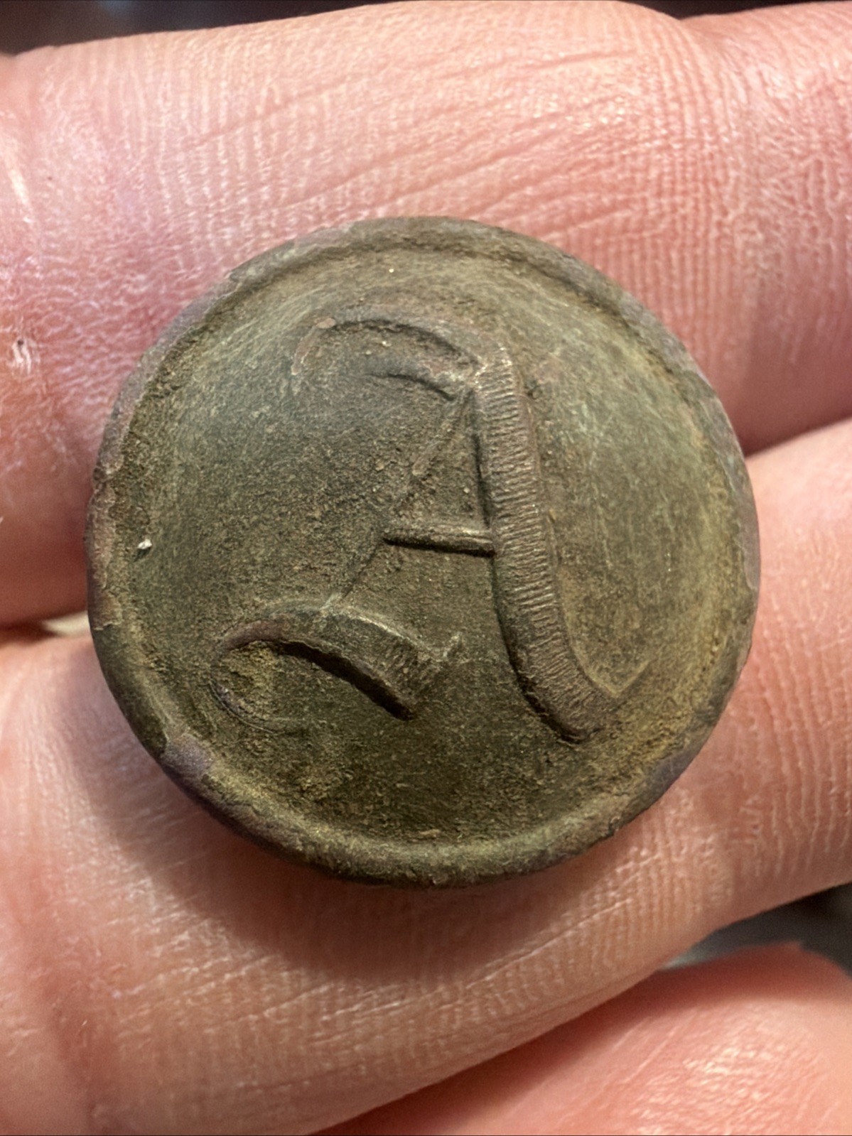 REDUCED  Beautiful Confederate LOCAL Script A Civil War Dug Button
