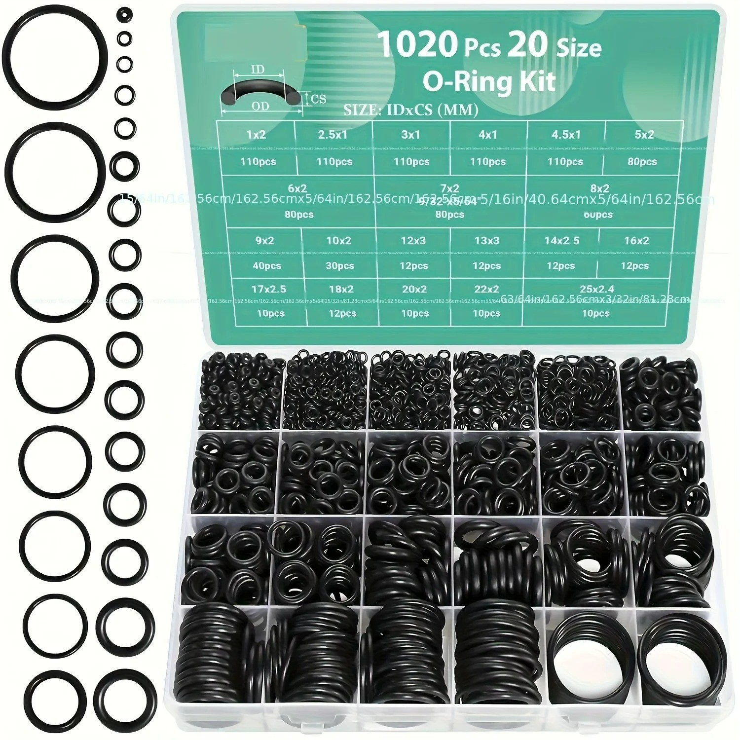 1020PCS O-Ring Assortment Kit | 20 Metric Sizes for Car Repair, Faucet, Air, Gas 1020PCS O-Ring Assortment Kit | 20 Metric Sizes for Car Repair, Faucet, Air, Gas