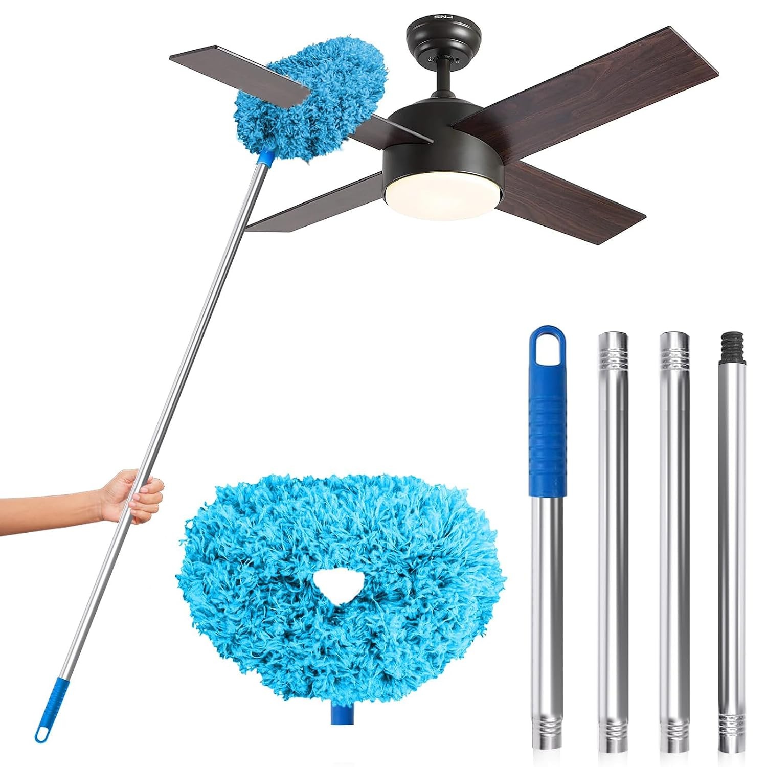DRQ Ceiling Fan Cleaner Duster with 13-48 in Extension Pole, Blue DRQ Ceiling Fan Cleaner Duster with 13-48 in Extension Pole, Blue