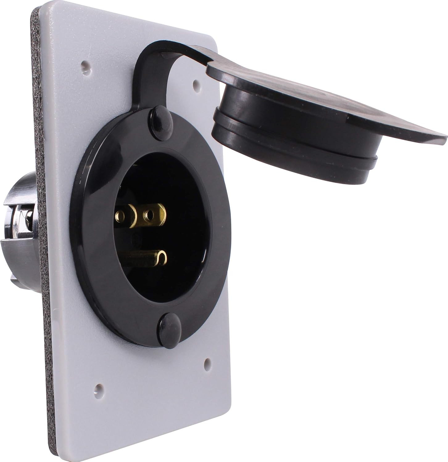 Male Power Inlet - 15 Amp NEMA 5-15P Flanged Receptacle, 125V Waterproof Male Power Inlet - 15 Amp NEMA 5-15P Flanged Receptacle, 125V Waterproof