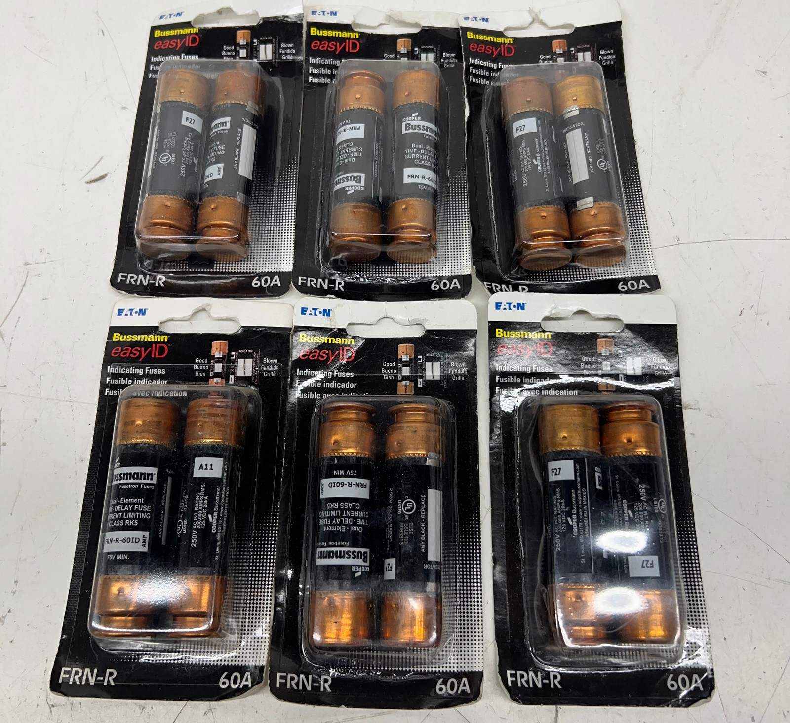 LOT OF 12 Eaton Bussman 60 AMP Easy ID Indicating Fuses (6 PACKS OF 2)