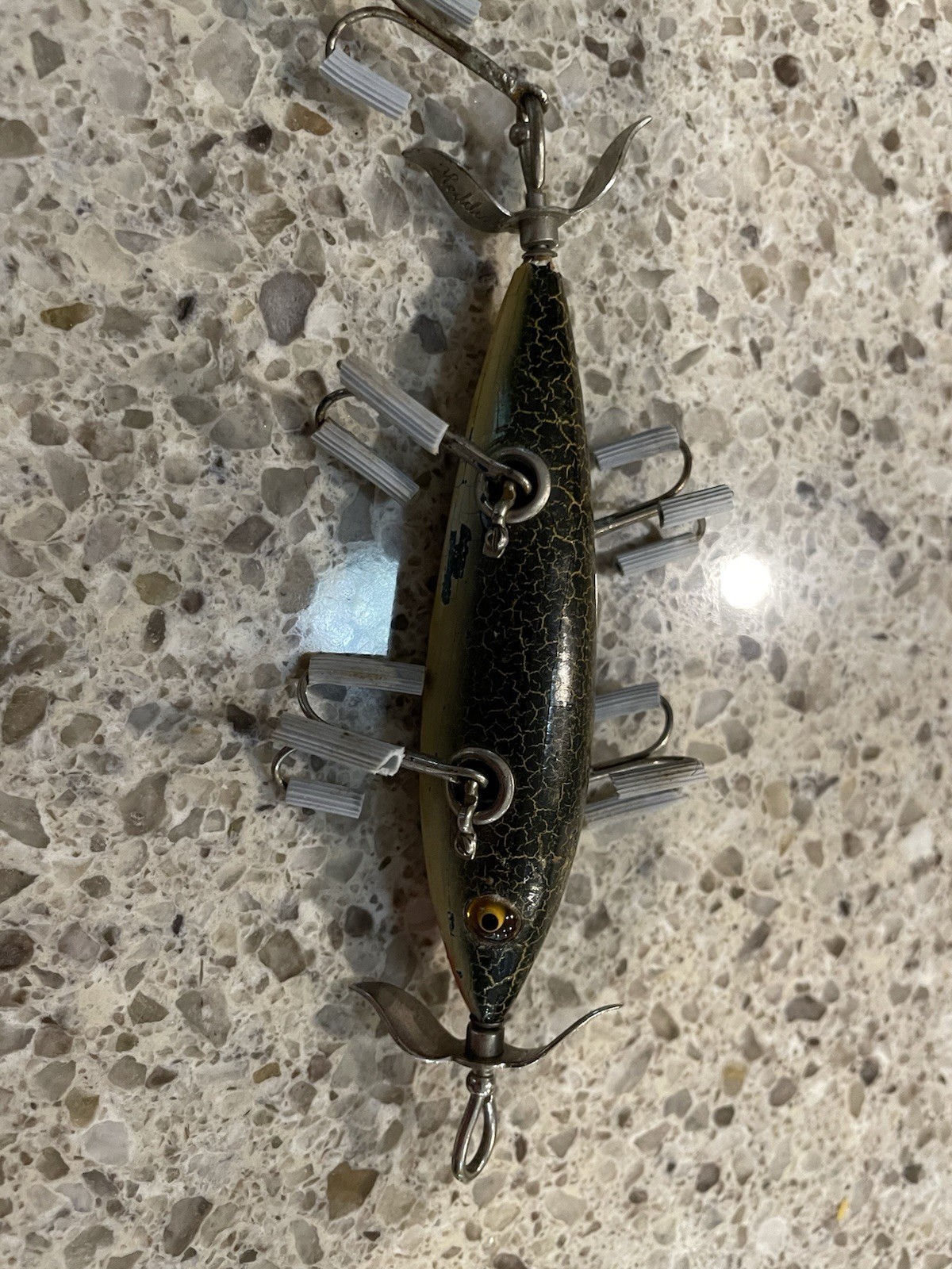 Heddon Dowagiac Minnow #150 Wood 5 Hook Fishing Lure / Glass / Eyes