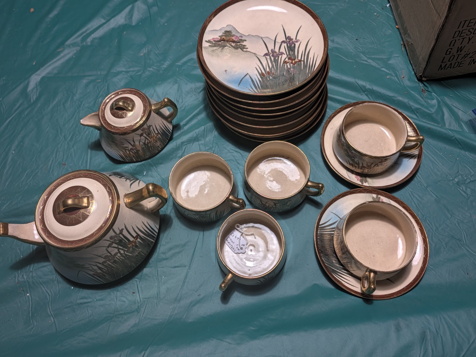 Antique Japanese Marked Satsuma Tea Snack set Gold Trim Meiji /Taisho Period