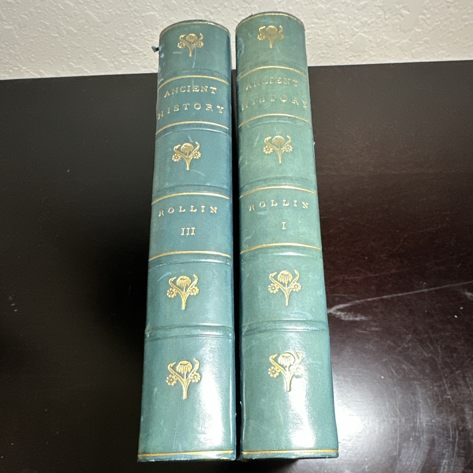 Charles Rollin Ancient History Vol 1 & 3 Antique c.1850s Marbled Hardcover Books Charles Rollin Ancient History Vol 1 & 3 Antique c.1850s Marbled Hardcover Books