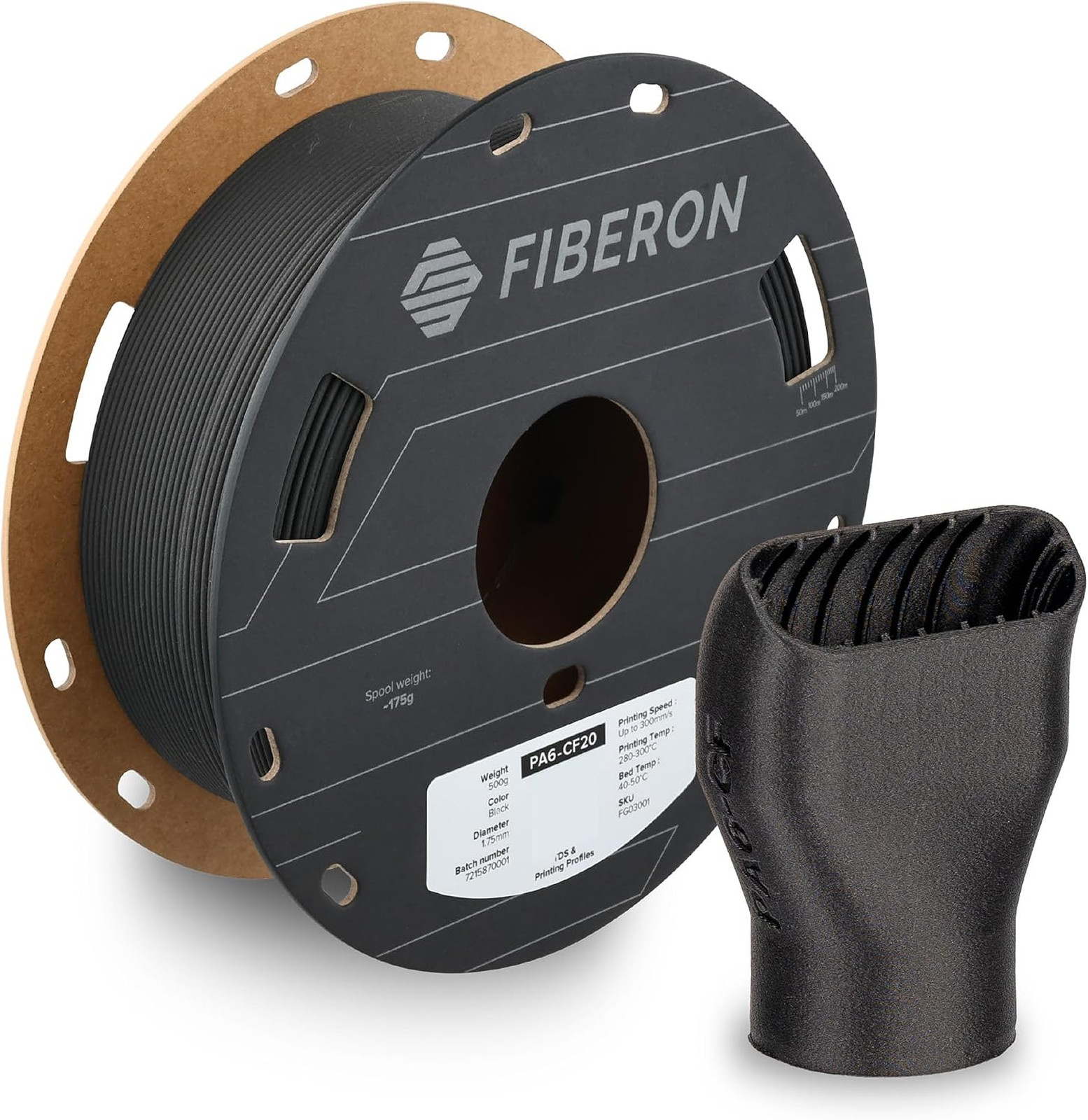 Fiberon PA6-CF20 Filament Black 1.75mm 0.5KG
