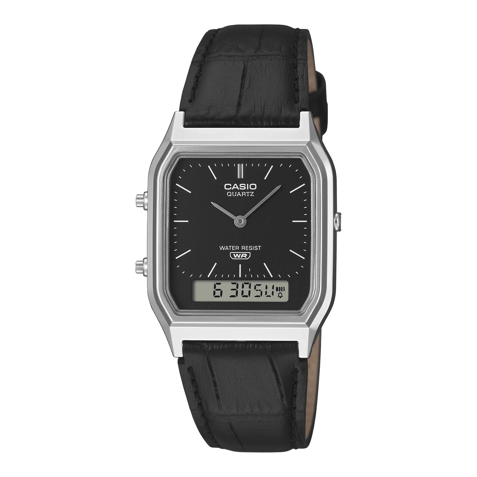 Casio AQ230EL-1A Vintage Analog Digital Watch Black Dial Black Leather Band New