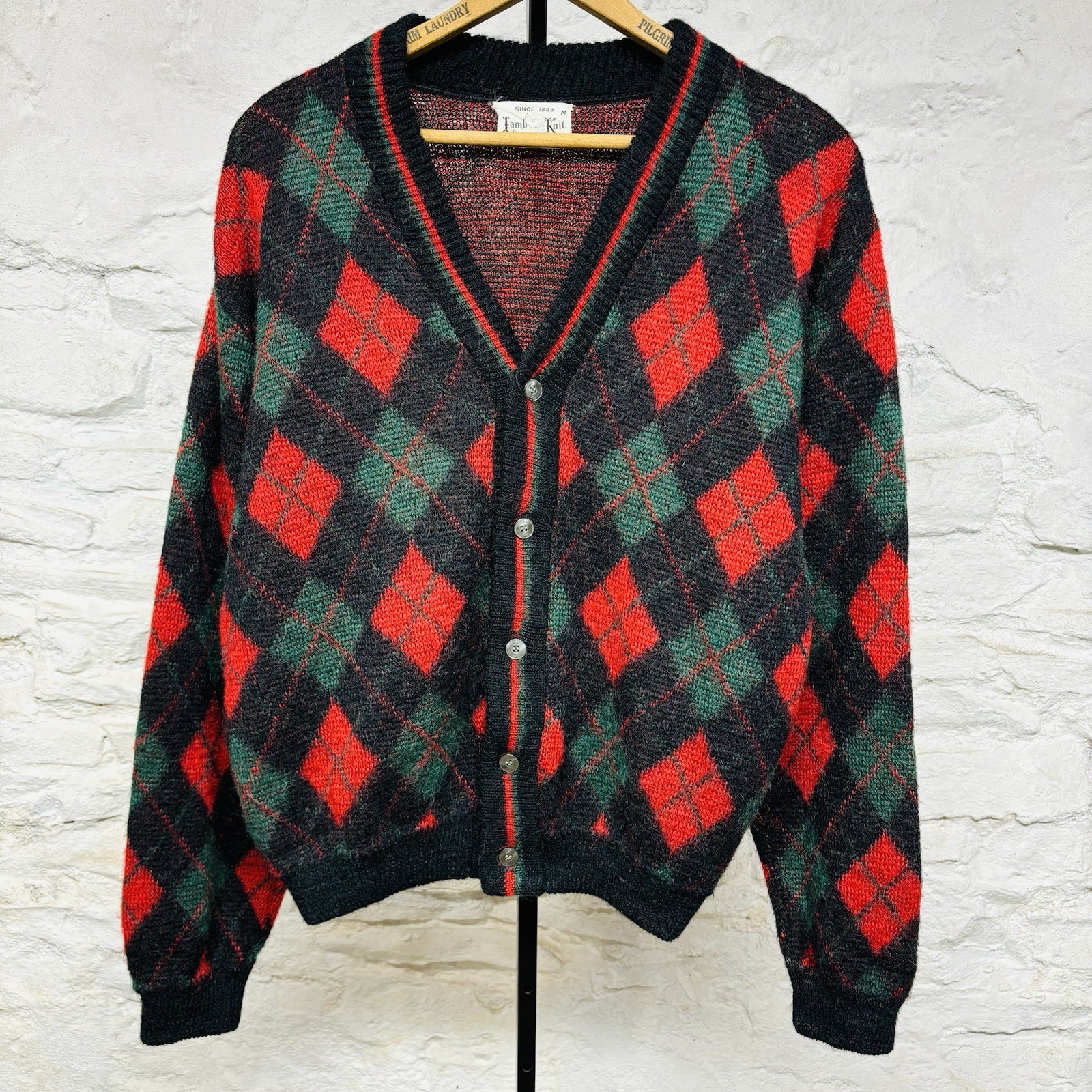 Vtg 60s Lamb Knit Argyle Shaggy Mohair Wool Cardigan Sweater Red Black Grunge Vtg 60s Lamb Knit Argyle Shaggy Mohair Wool Cardigan Sweater Red Black Grunge