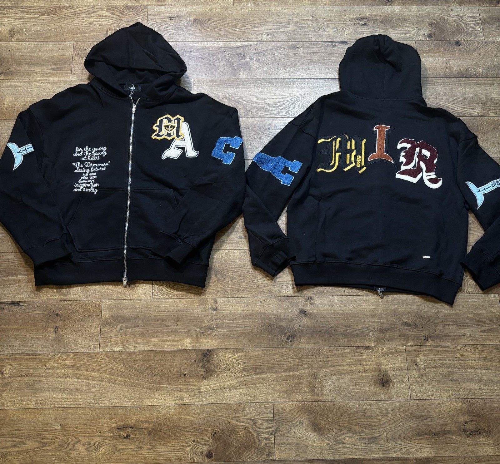 AMIRI Men’s Black Full Zip Hooded Hoodie w/ Pockets Logo Graphic Print L