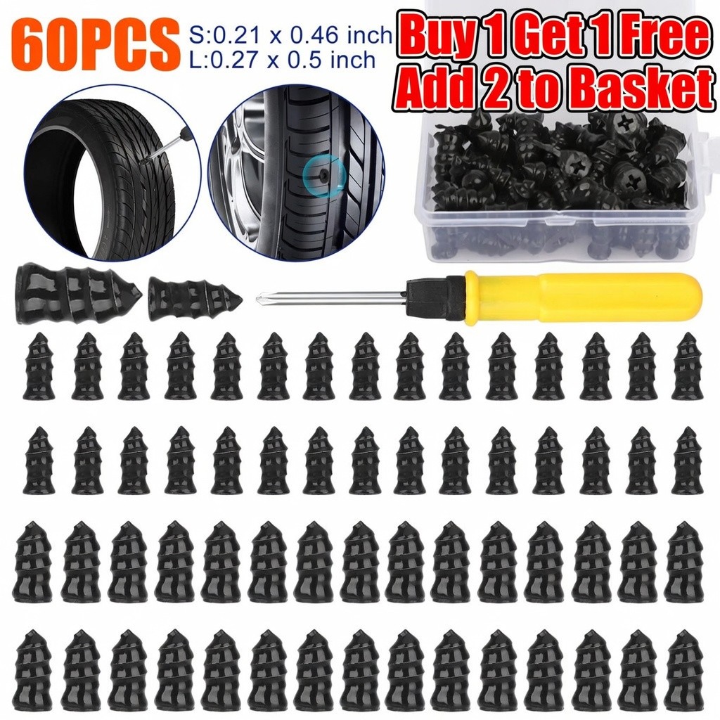 60 Pcs Rubber Tire Nail Repair Kit Screw In Tire Plugs for Car Truck SUV Van 60 Pcs Rubber Tire Nail Repair Kit Screw In Tire Plugs for Car Truck SUV Van