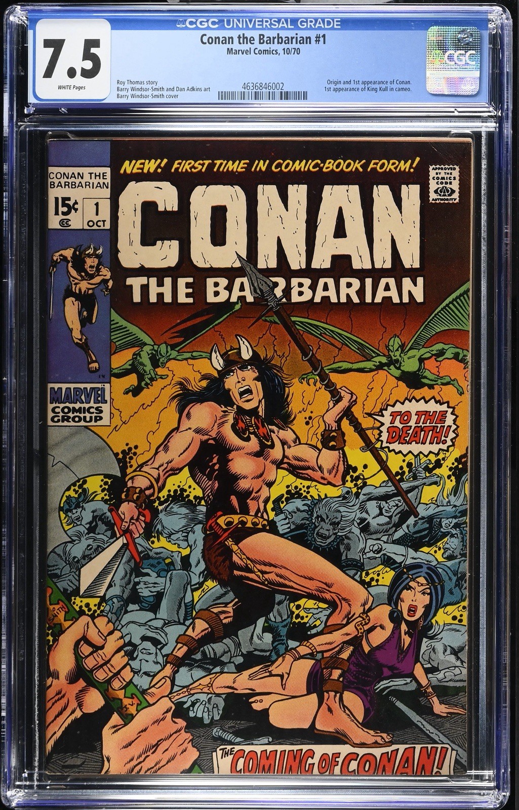 Conan The Barbarian #1 - CGC 7.5 WHITE PAGES 🔑 1st Appearance of Conan Marvel Conan The Barbarian #1 - CGC 7.5 WHITE PAGES 🔑 1st Appearance of Conan Marvel