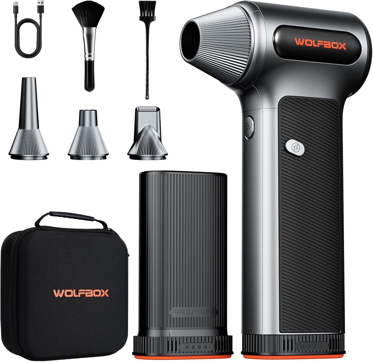 WOLFBOX MF200-2PK Compressed Air Duster, 2 Swappable Batteries & Case For Car
