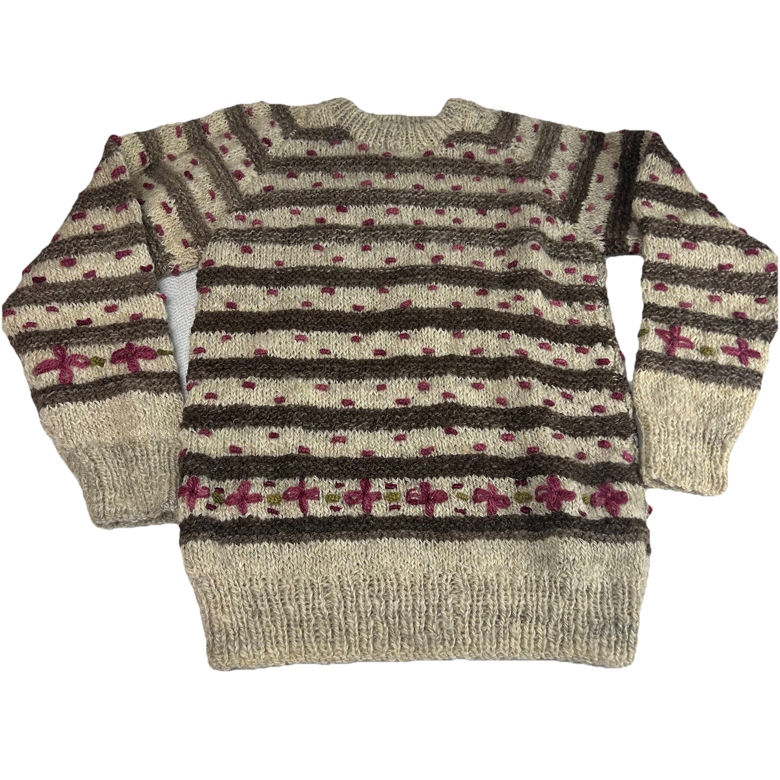 Vintage Chunky Wool Knit Pullover Sweater Handmade Cottagecore Womens S READ Vintage Chunky Wool Knit Pullover Sweater Handmade Cottagecore Womens S READ