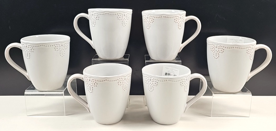 6 Lenox French Carved Scalloped Mugs Set Scrolls Scalloped Drink Coffee Cups Lot