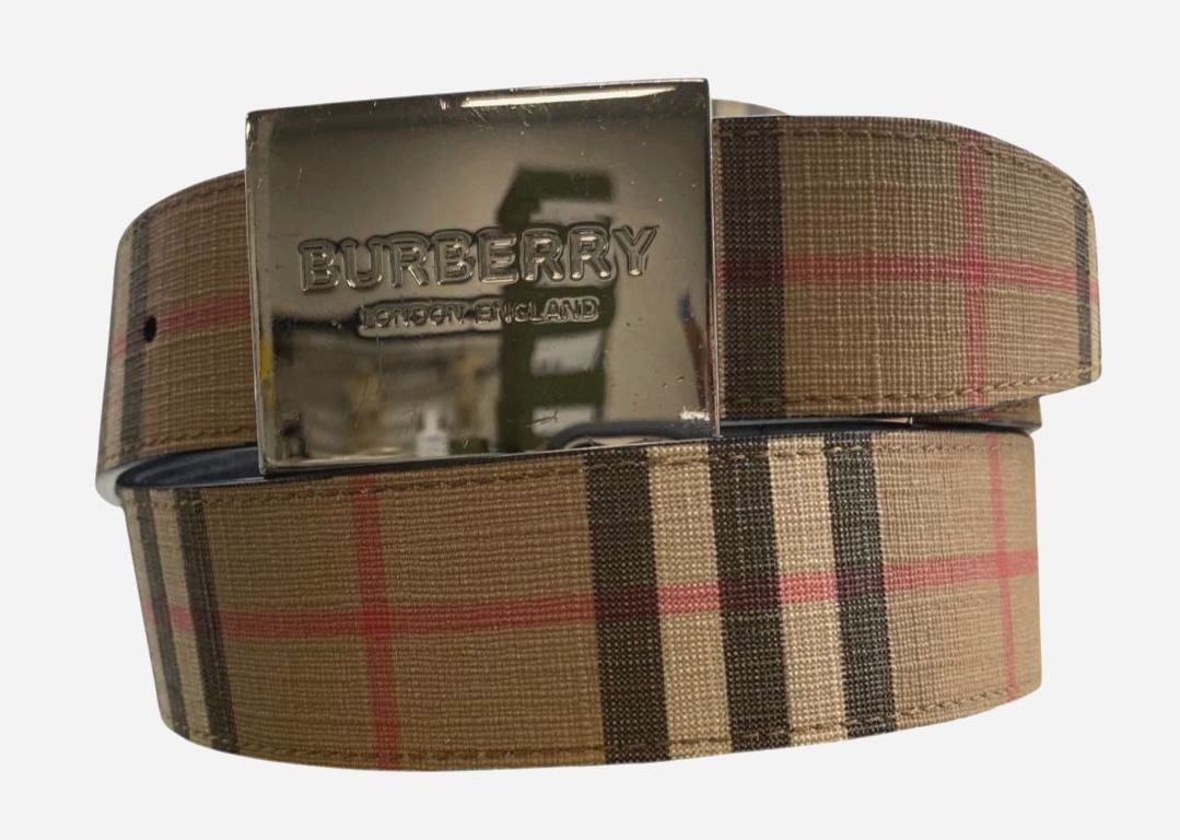 Burberry Men\'s Beige Reversible Vintage Check E-Canvas Belt Size 80/32