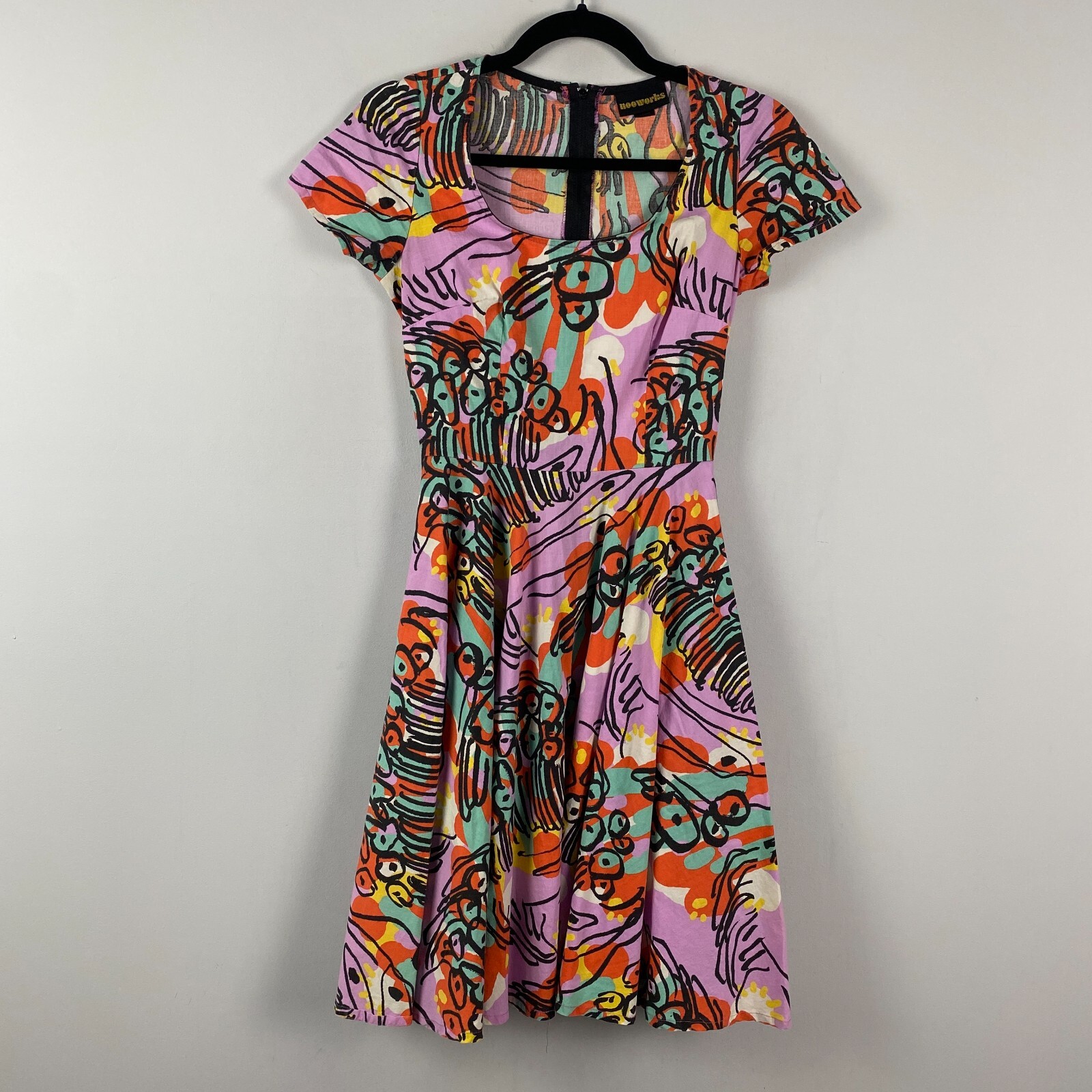 Nooworks Fit & Flare Mini Dress Size XS Cap Sleeve Artsy Vacation Cotton Stretch Nooworks Fit & Flare Mini Dress Size XS Cap Sleeve Artsy Vacation Cotton Stretch