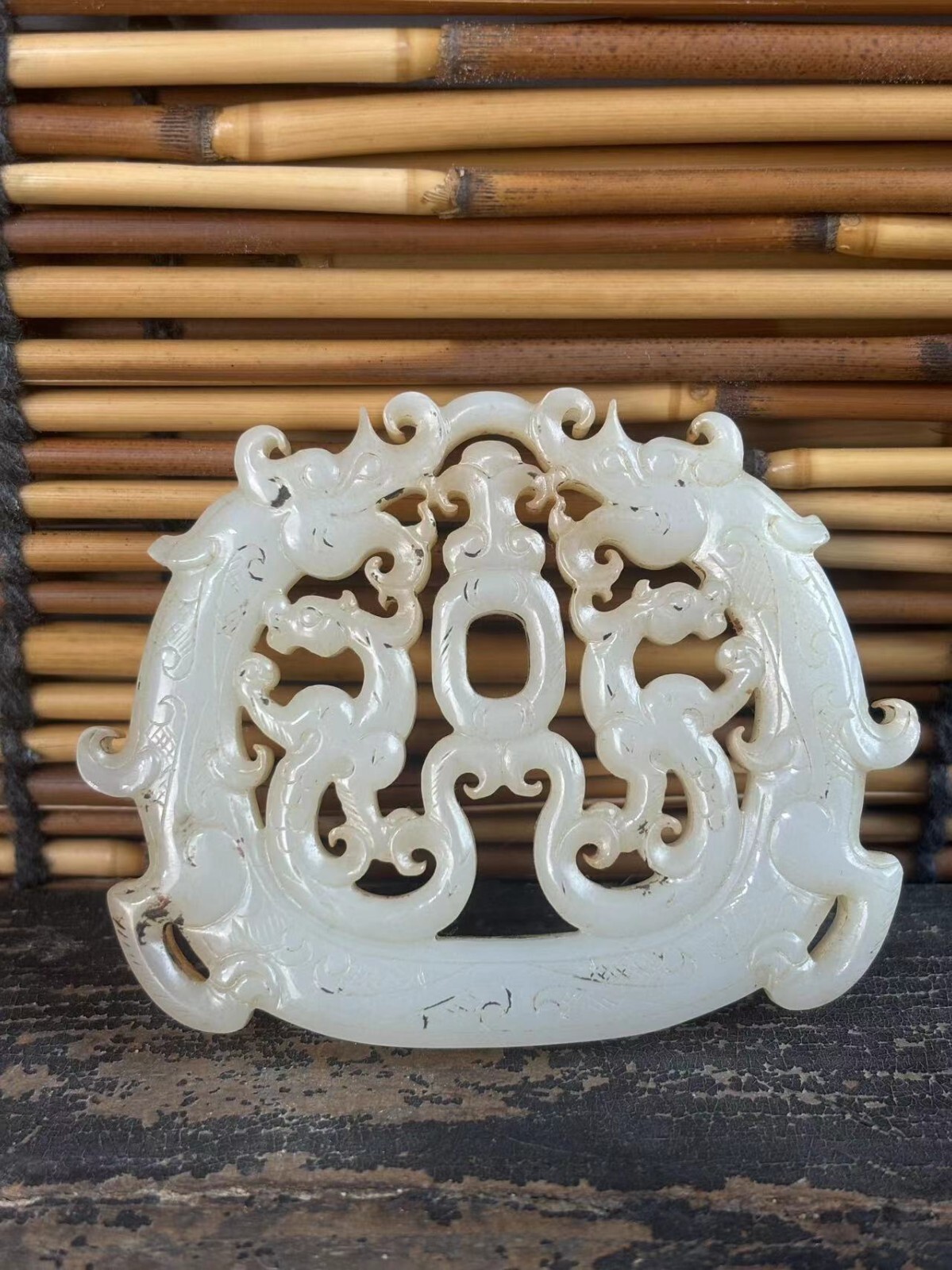 2.81 inch Chinese antique hollow carved double dragon pendant 2.81 inch Chinese antique hollow carved double dragon pendant
