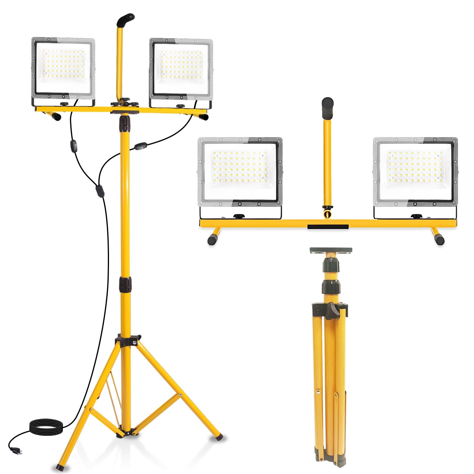 21000 Lumen LED Work Light with Stand, 2-Head Adjustable Lights 16.5FT Extended