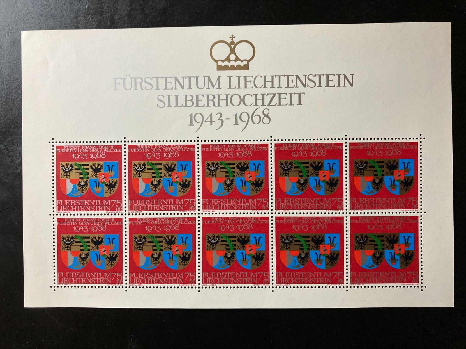 Liechtenstein 1968 MNH Sheet of 10 Coat of Arms #446