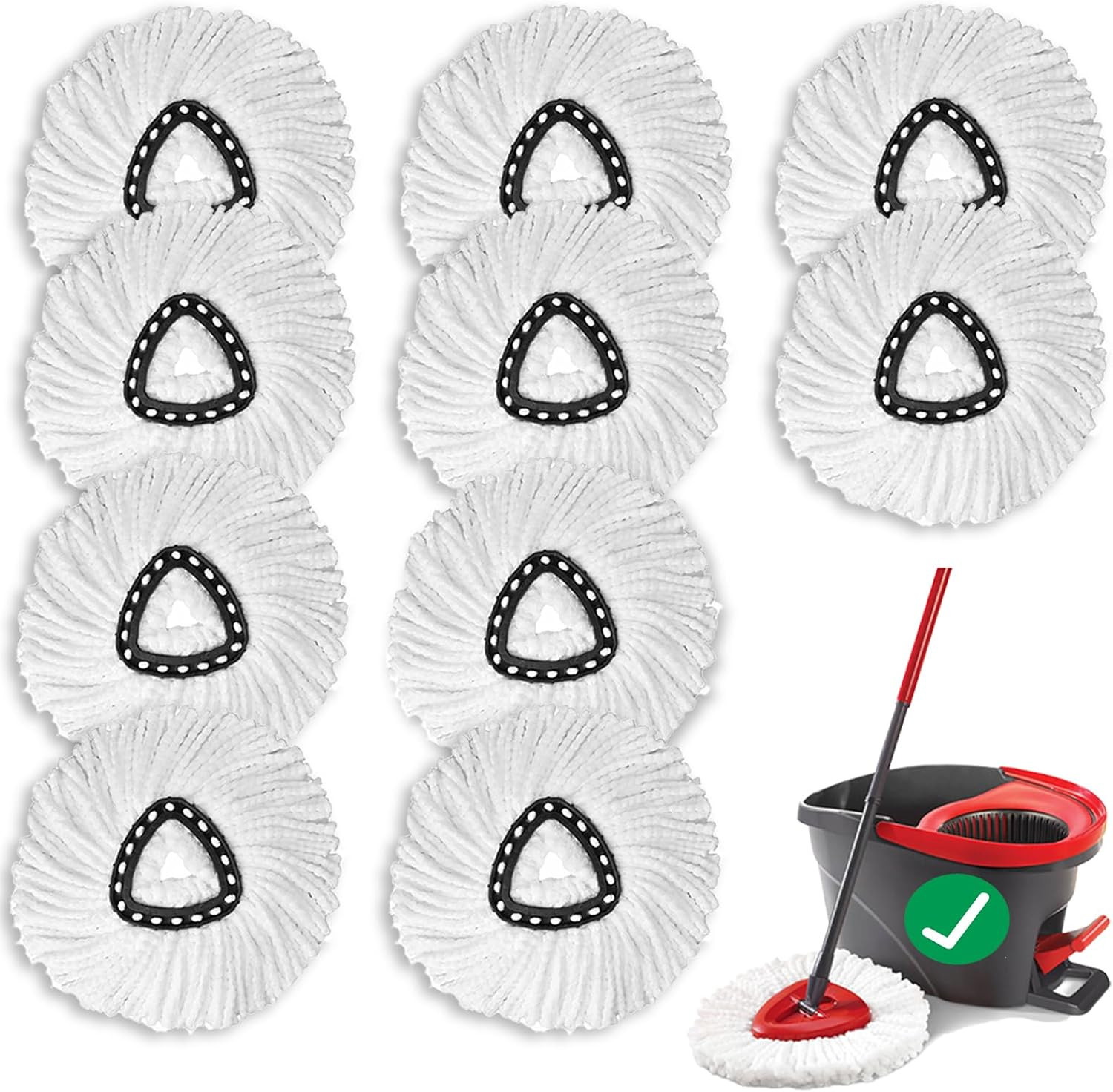 10PCS Spin Mop Replacement,100% Microfiber,Machine Washable,360° Rotation
