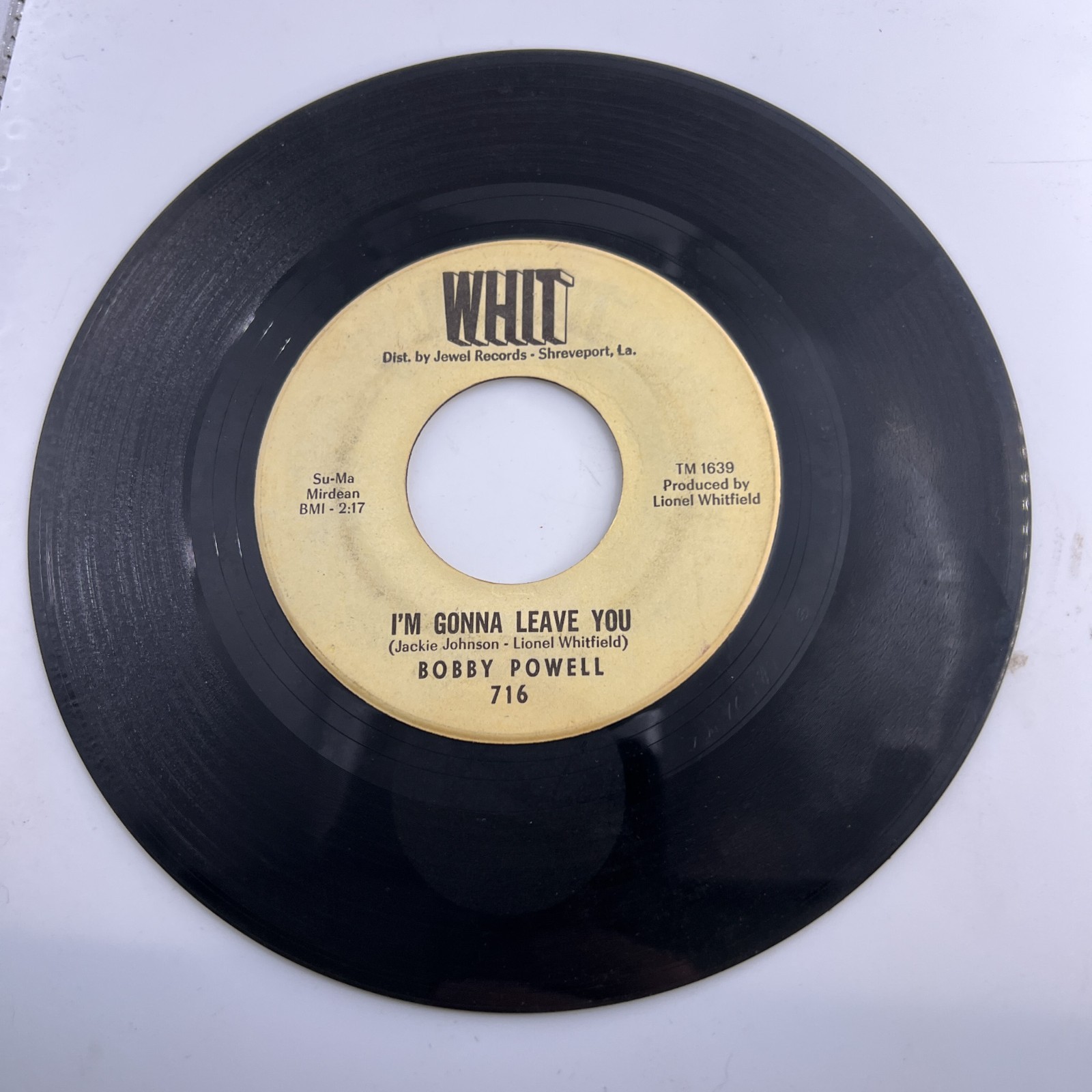 Vinyl 45 RPM Record - Bobby Powell - I\'m Gonna Leave You / Hold My Hand