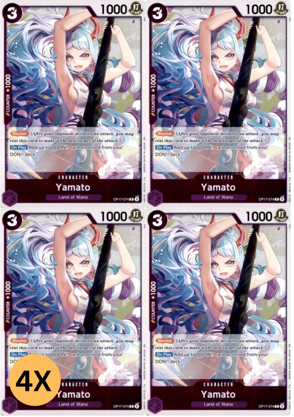 4X Yamato Foil R The World's Strongest Warriors OP17-074 Playset