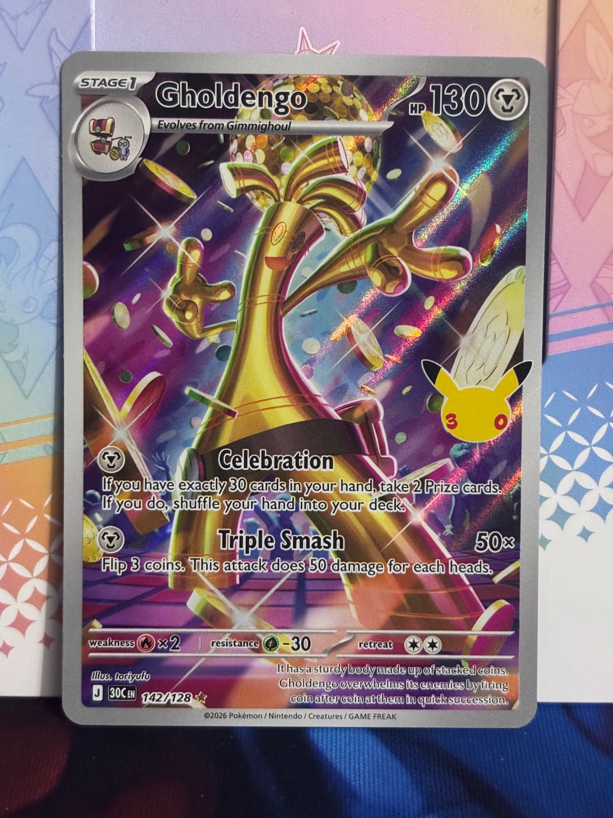 Gholdengo 142/128 Illustration Rare Full Art Holo 30th celebration Gholdengo 142/128 Illustration Rare Full Art Holo 30th celebration