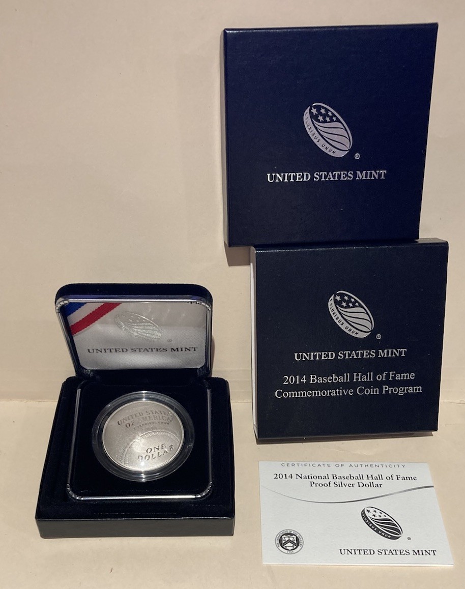 2014 P Baseball Hall Of Fame Proof Silver Dollar W Box COA Ex Cond 2014 P Baseball Hall Of Fame Proof Silver Dollar W Box COA Ex Cond