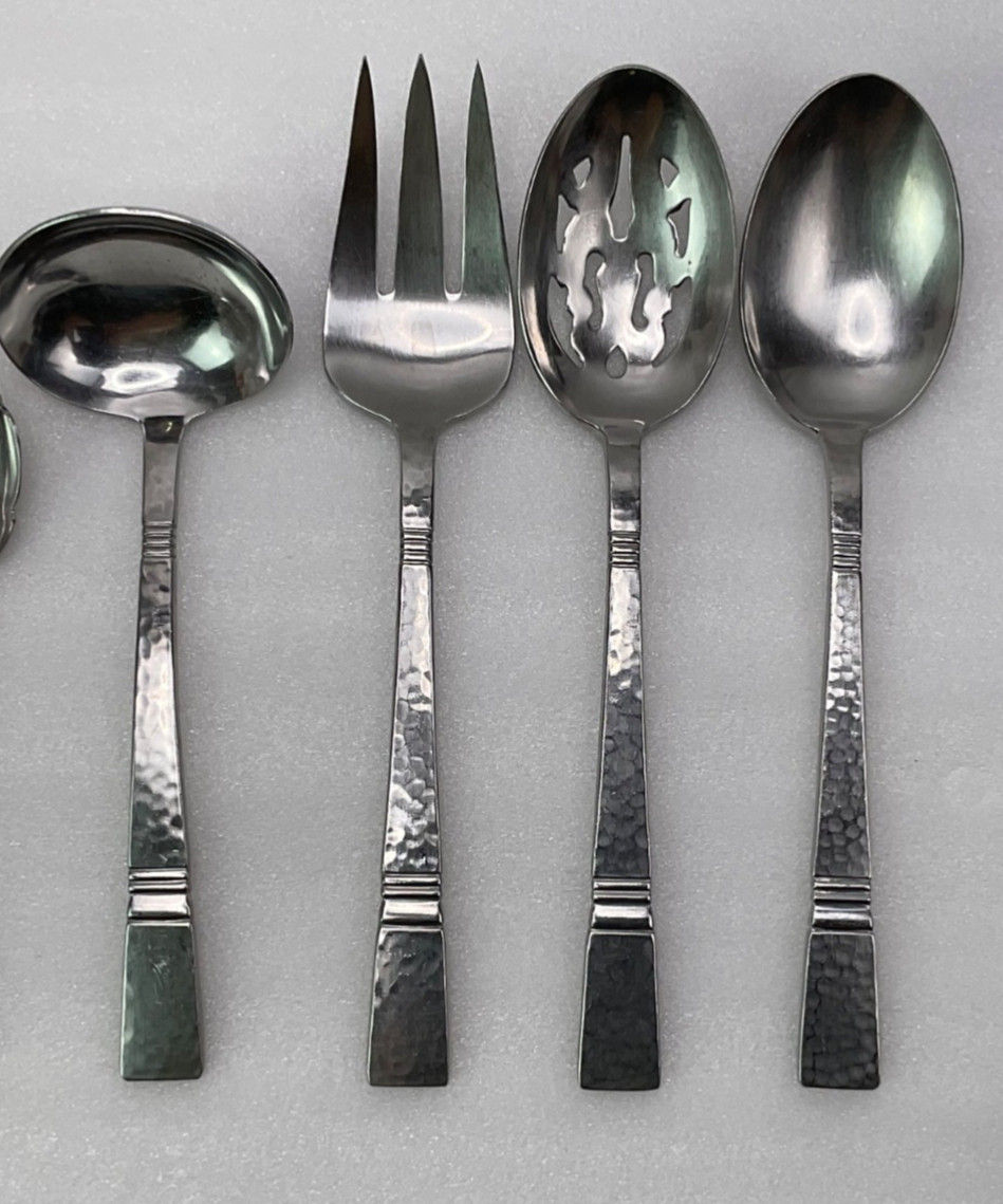 Set of 4 Gorham Baluster Stainless  Serving Set Spoons Fork Ladle Hammered 18/8