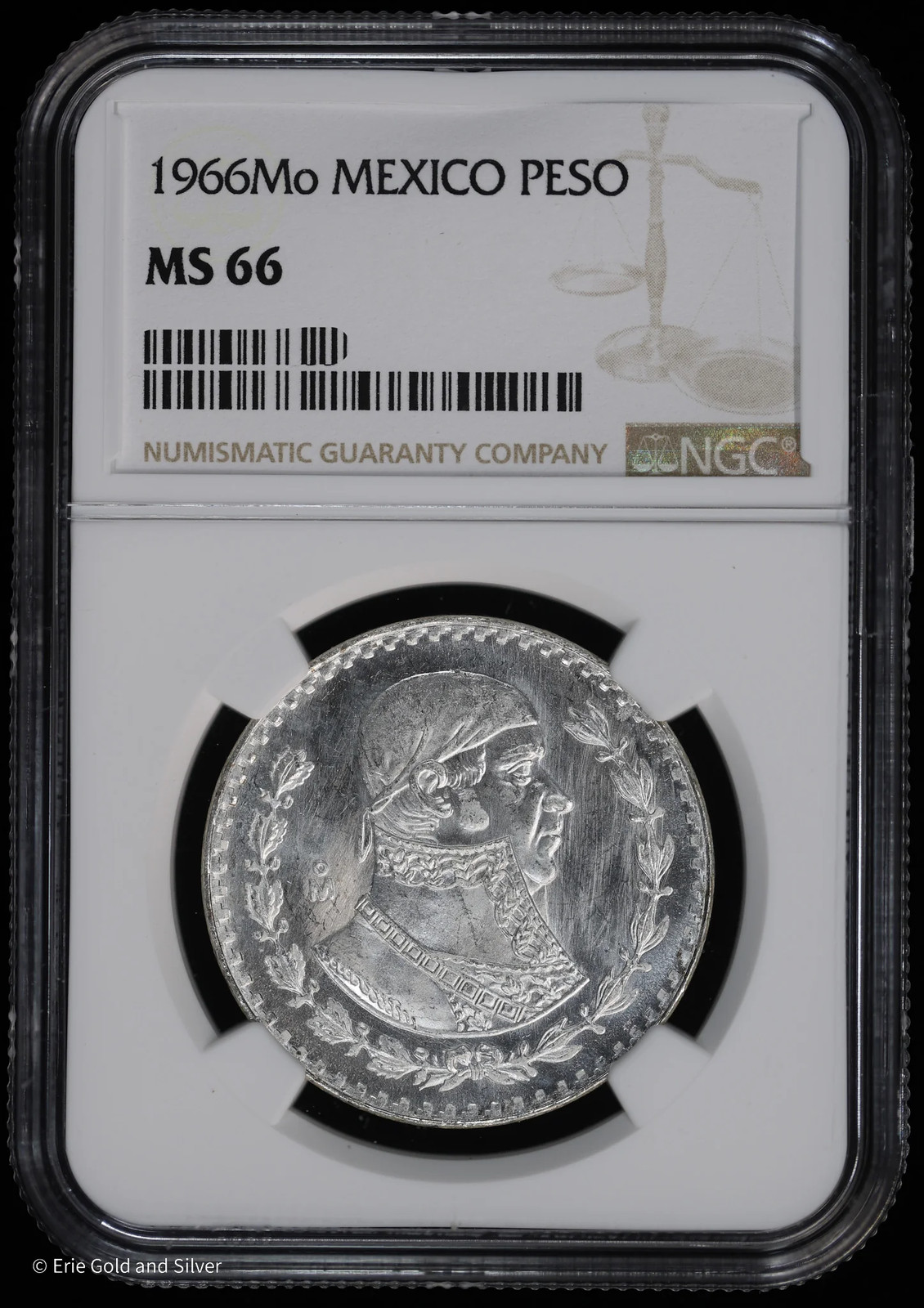 1966-Mo Mexico Silver Peso NGC MS 66
