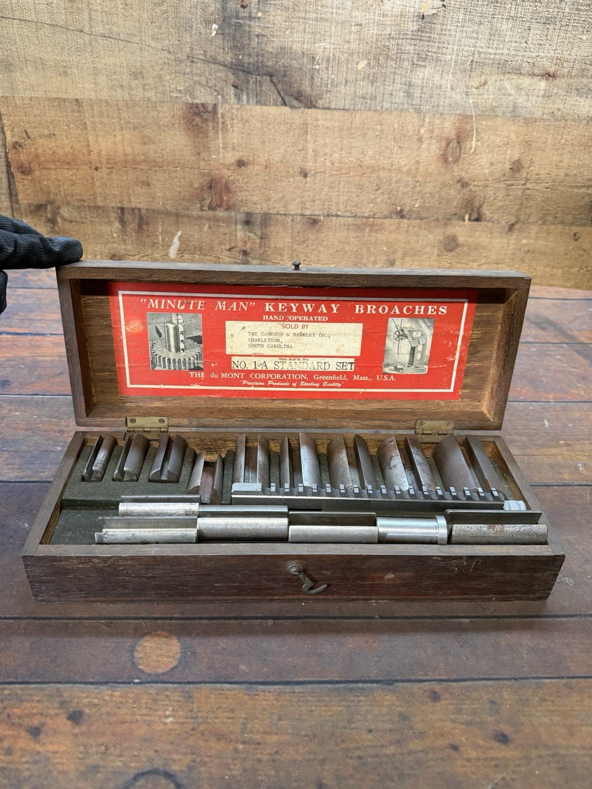 Vintage DuMont Minute Man No. 1-A Keyway Broach Set Bushings Wood Case