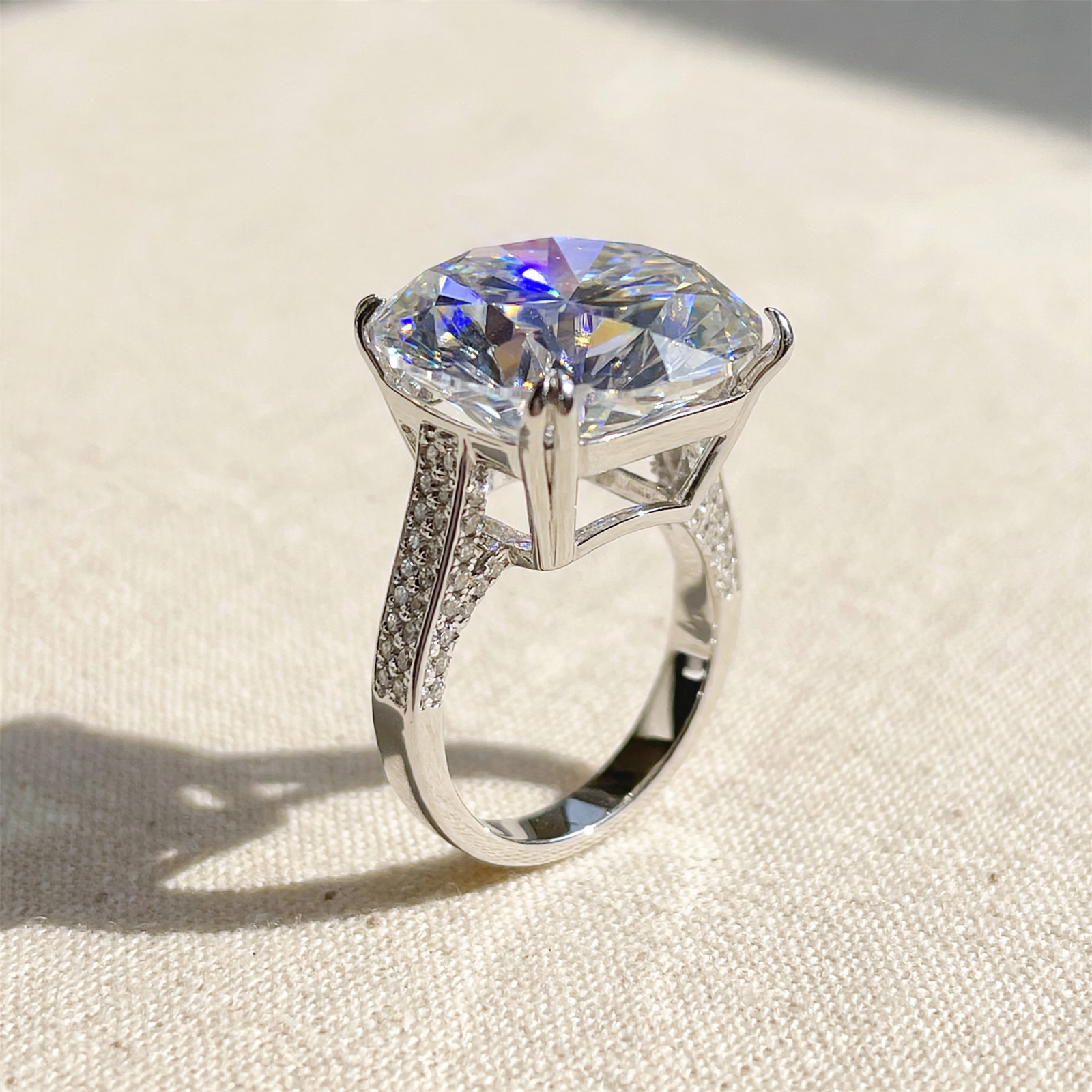 Massive 20ct Moissanite Ring S925 Silver White Gold Plated