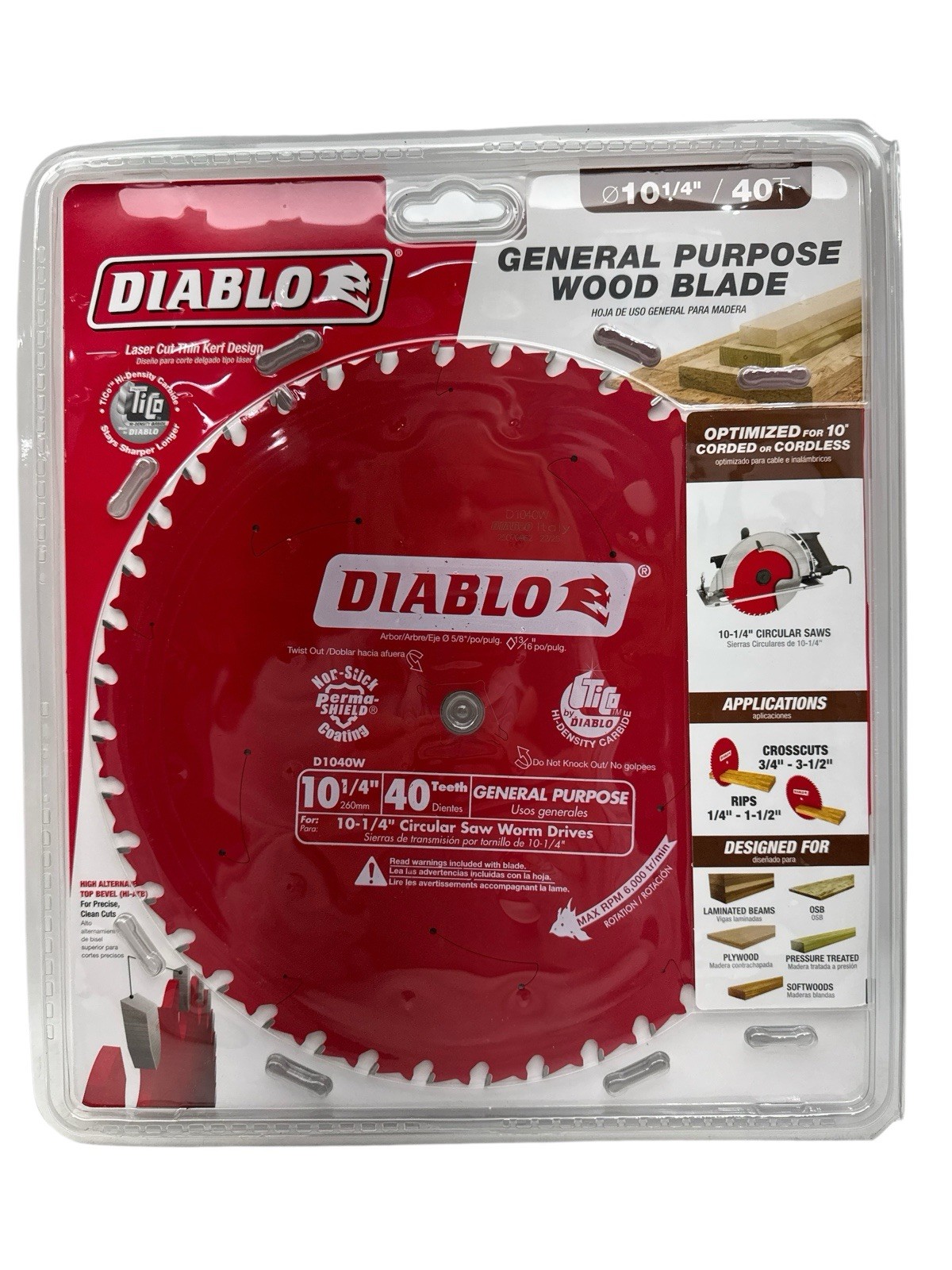 DIABLO Laser Cut Thin 10-1/4? 40 teeth General Purpose Wood Saw Blade D1040W DIABLO Laser Cut Thin 10-1/4? 40 teeth General Purpose Wood Saw Blade D1040W