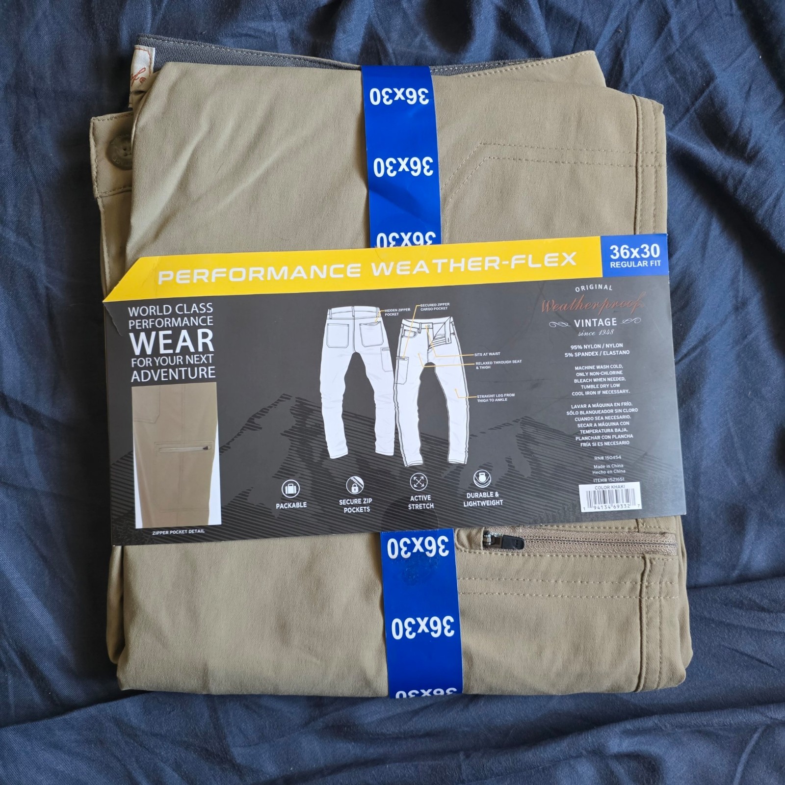 Weatherproof Vintage Mens Flex Tech Pant 36x30 Khaki NWT Stretch Water Resistant