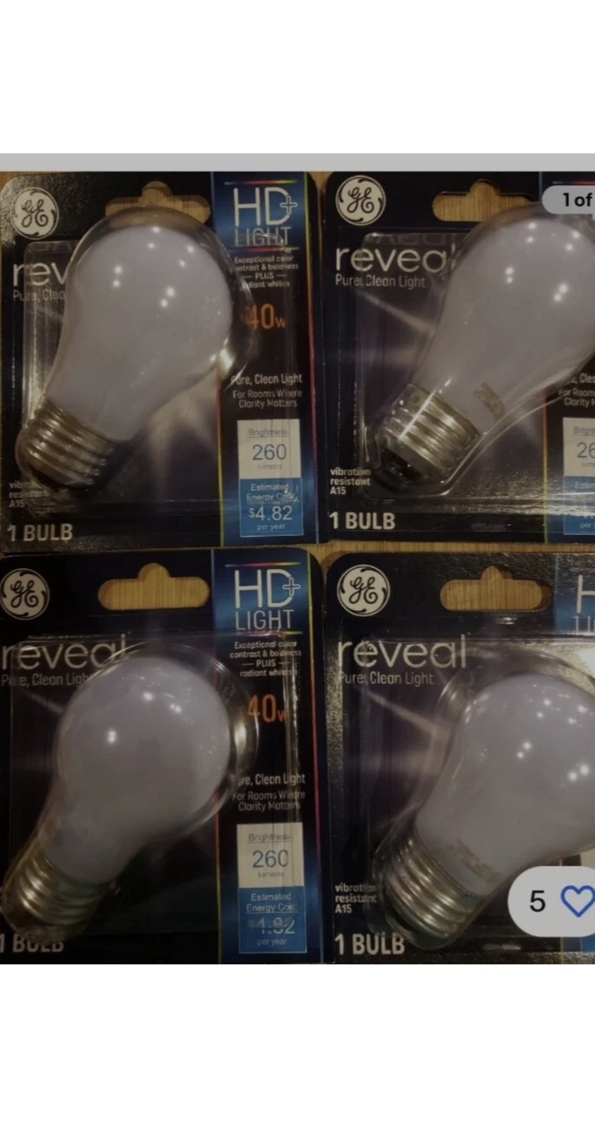 ***Lot of 4*** GE Reveal Bulb 40W HD + Light A15 Bulb 2650K 260Lumens Soft Light