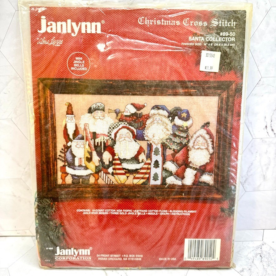 NOS Vtg Janlynn Christmas Cross Stitch Kit \'Santa Collector\' #89-50 Alma Lynne
