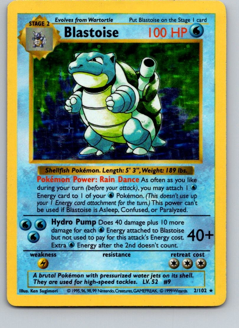 Blastoise Unlimited Holo Rare Base Set (Shadowless) 002/102 MP
