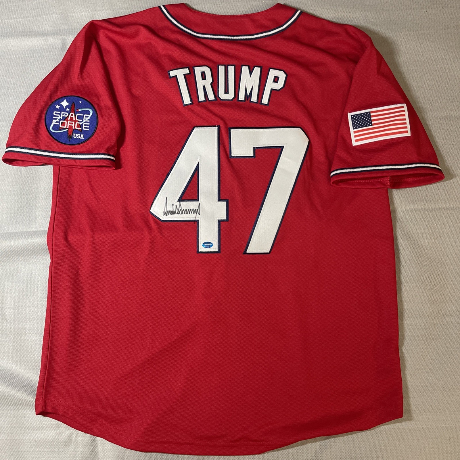 Signed Donald J Trump SPACE FORCE #47 Jersey TrustD COA Full Signature Signed Donald J Trump SPACE FORCE #47 Jersey TrustD COA Full Signature