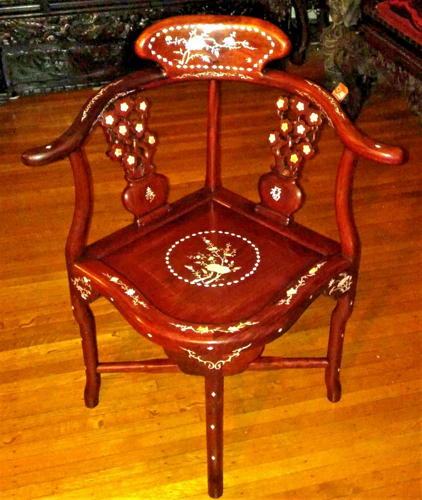 Antique Vintage Art Deco Chair Chinese Cherry Blossom Rosewood Pearl MOP 